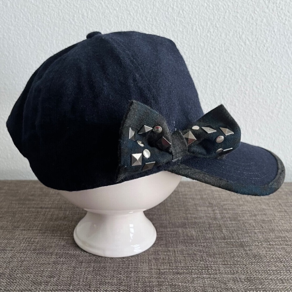 (NWT) August Accessories Women's Blue Baseball Hat W/Check Bow Accent - Picture 2 of 9